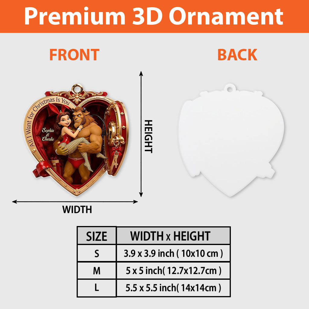 Naughty Couple All I Want for Christmas Is You - Personalized Beauty And The Beast Premium 3D Ornament