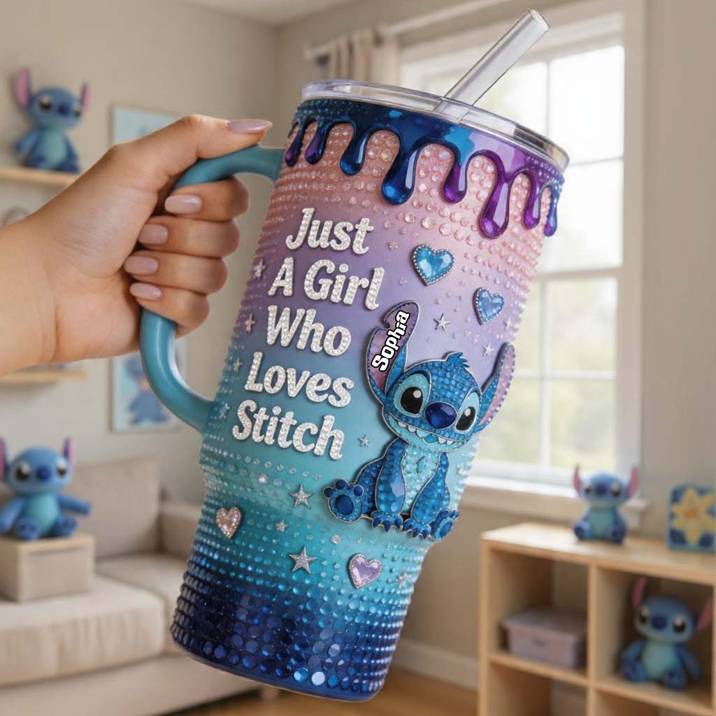 Just A Girl Who Loves Blue Monster - Personalized Ohana Tumbler With Handle