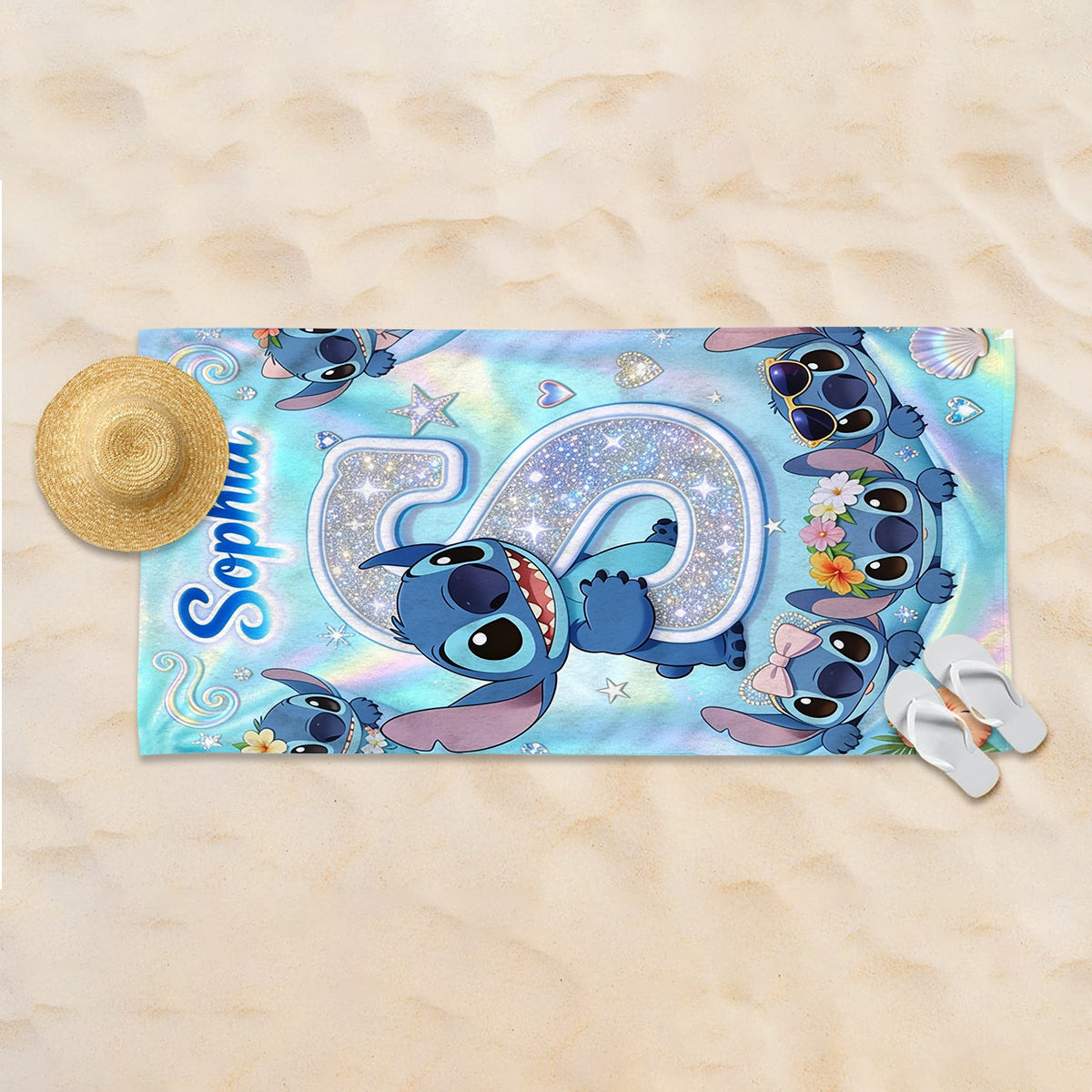 Cute Blue Alien With Letter - Personalized Ohana Quick-dry Beach Towel/ Bath Towel