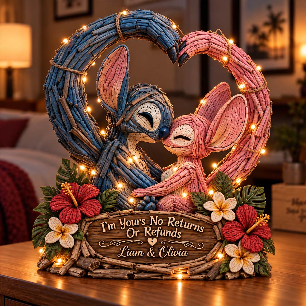 Blue Alien Couple Heart - Personalized Ohana Acrylic LED Night Light