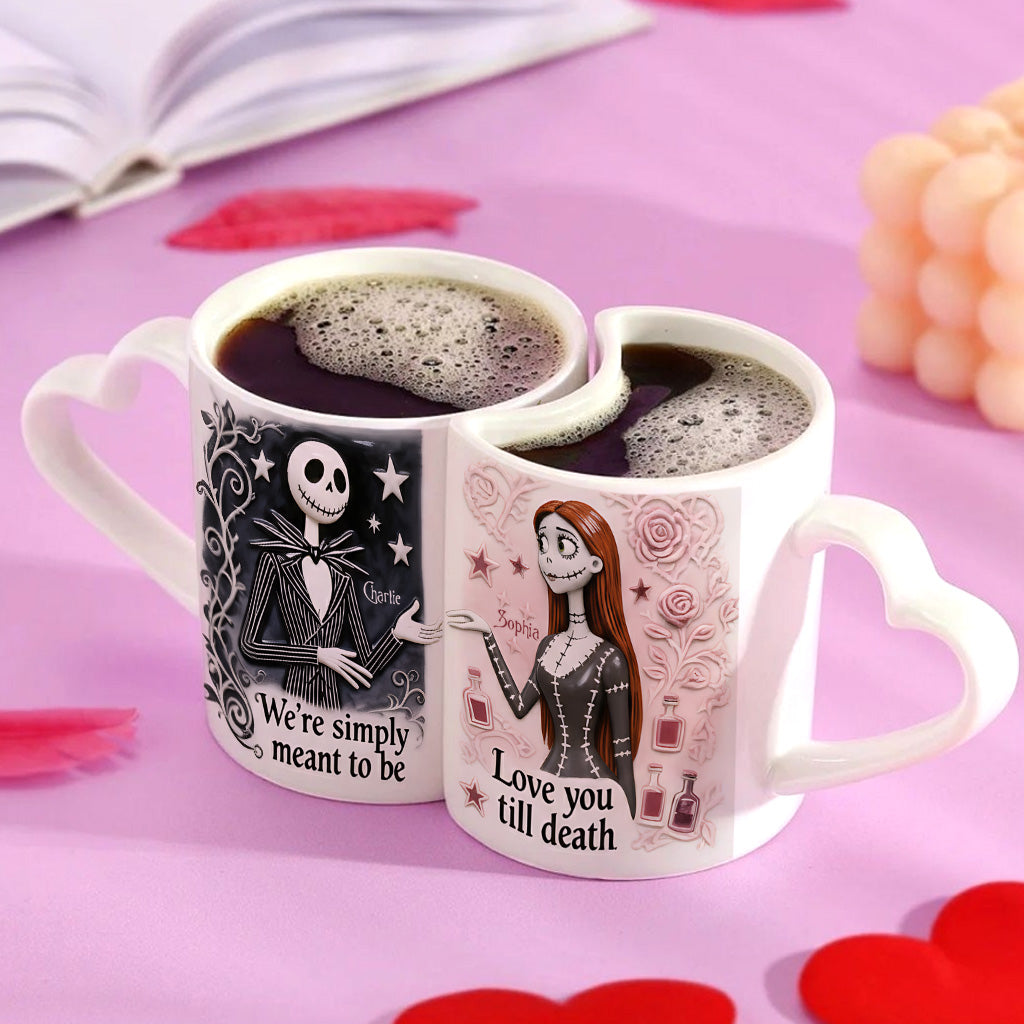 We're Simply Meant To Be - Personalized Nightmare Matching Heart Handle Mug