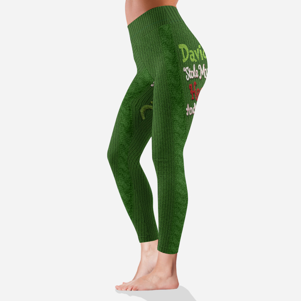He Stole My Heart And Owns My Ass - Personalized Stole Christmas Leggings