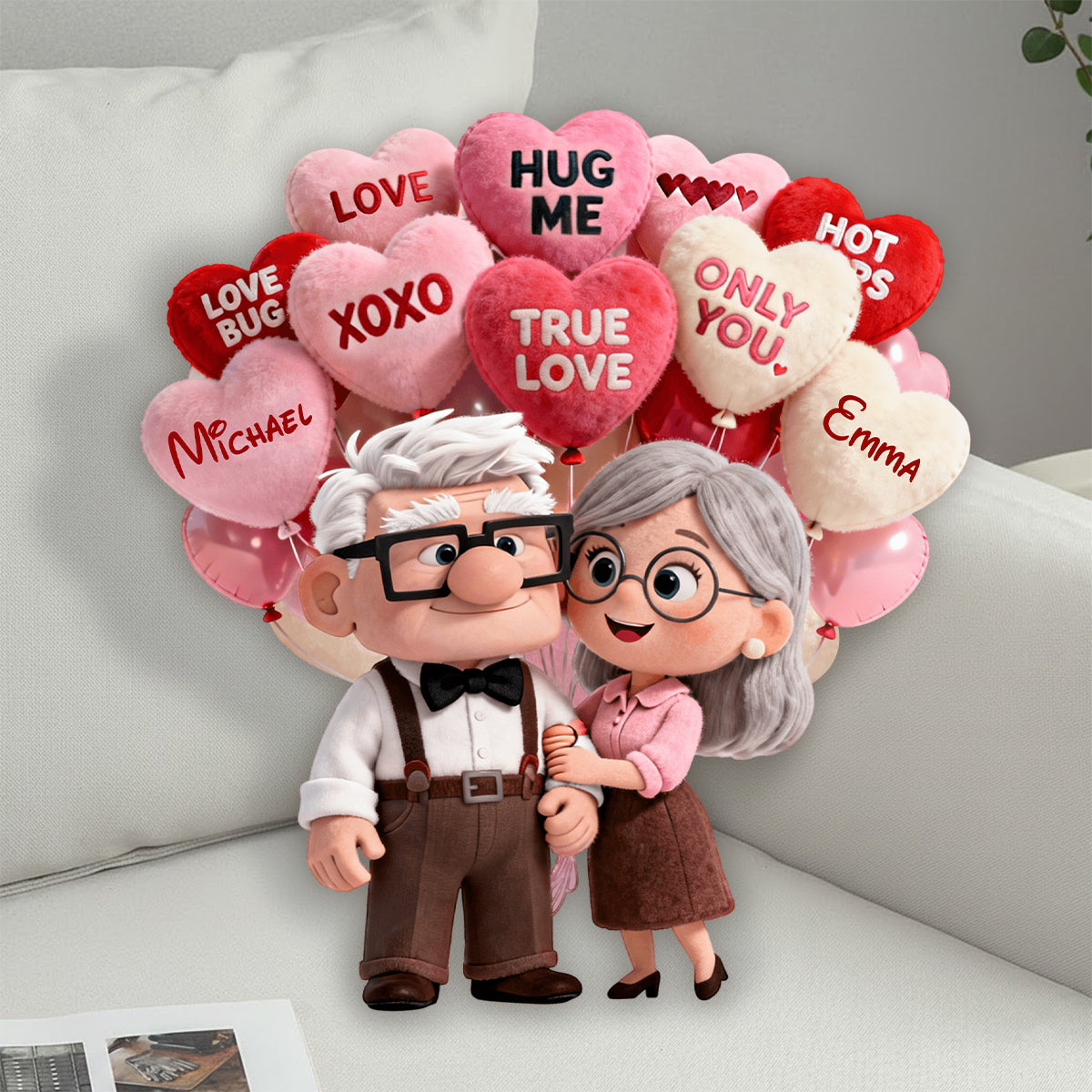 I Love You - Personalized Up Movie Couple Faux Fur Shaped Pillow