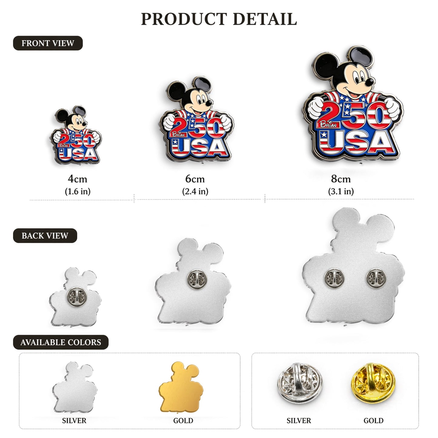 250 USA - Personalized Mouse 3D Embossed Enamel Pin