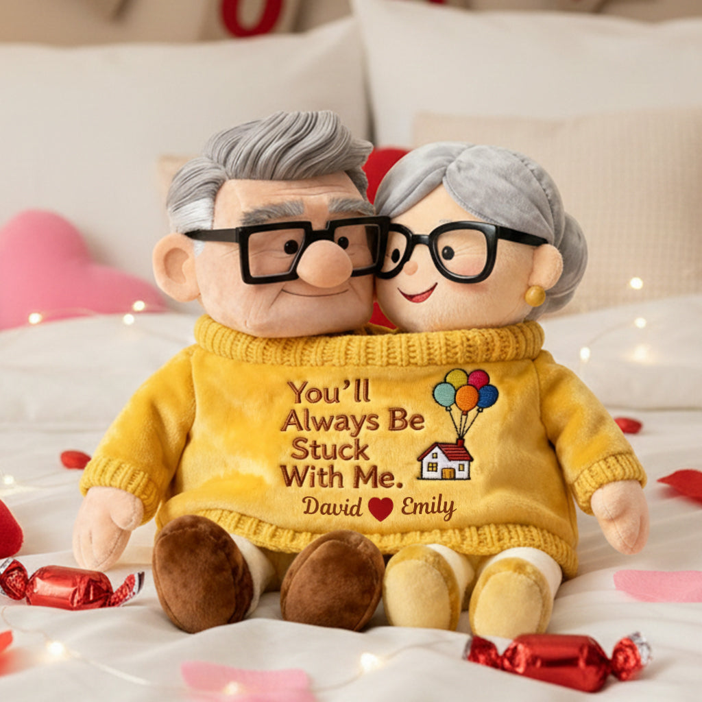You'll Always Be Stuck With Me - Personalized Couple Faux Fur Shaped Pillow