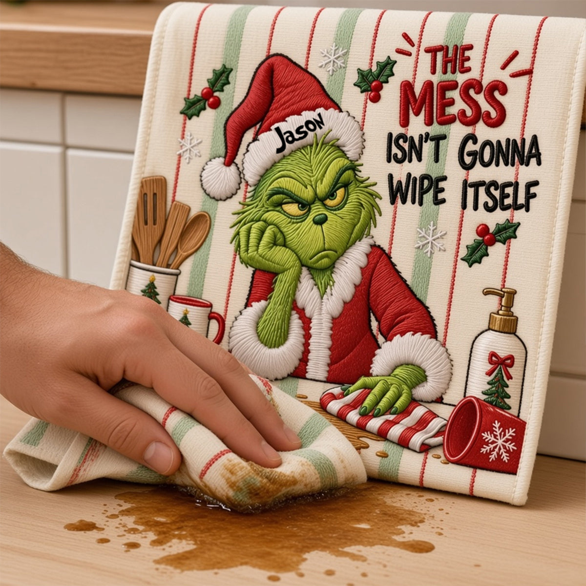 The Mess Isn't Gonna Wipe Itself - Personalized Stole Christmas Towel
