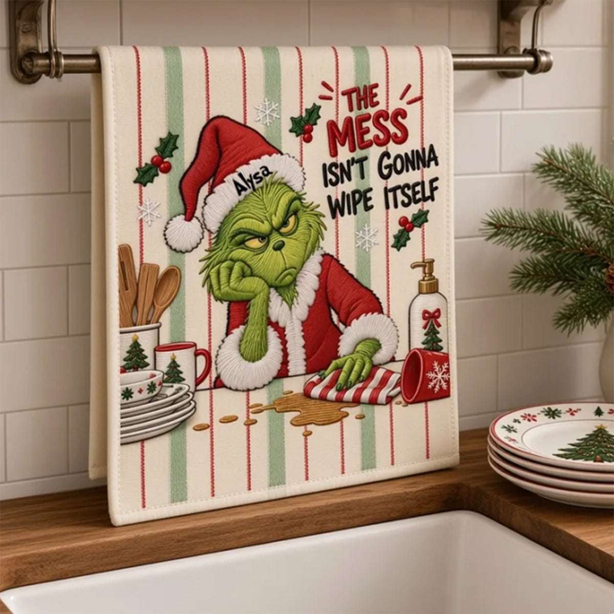 The Mess Isn't Gonna Wipe Itself - Personalized Stole Christmas Towel