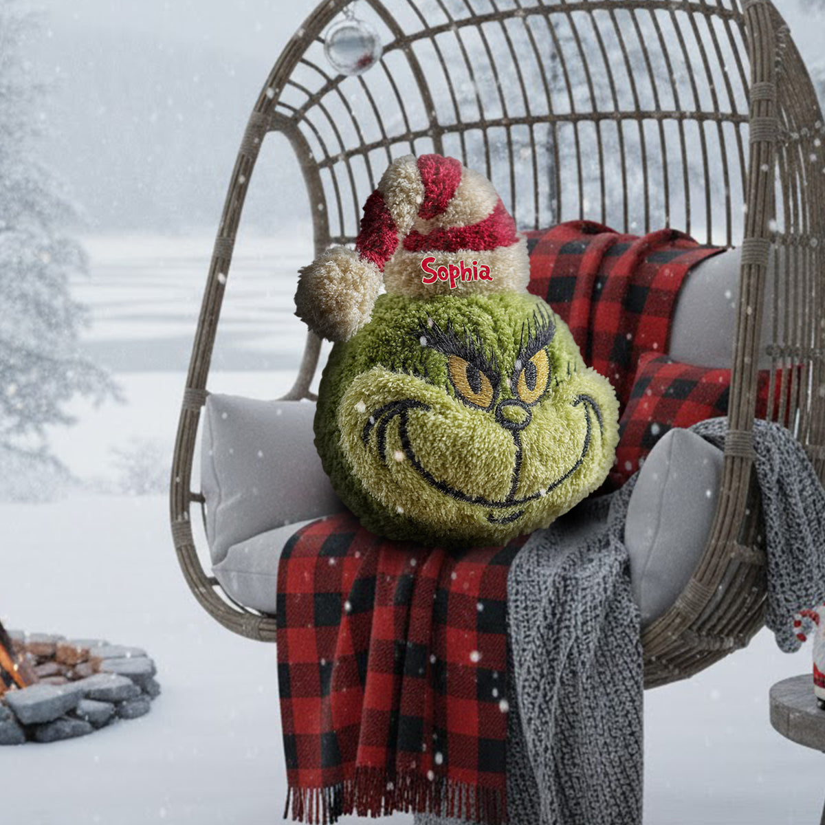 Any Name Green Monster Christmas Gift - Personalized Stole Christmas Shaped Pillow
