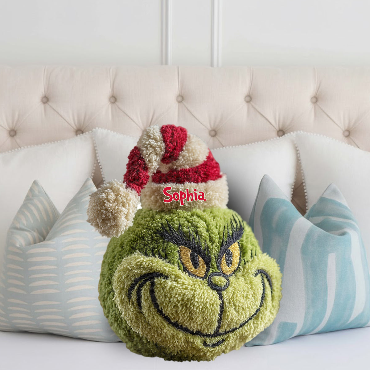Any Name Green Monster Christmas Gift - Personalized Stole Christmas Shaped Pillow