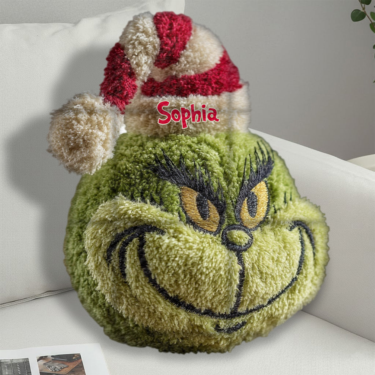 Any Name Green Monster Christmas Gift - Personalized Stole Christmas Shaped Pillow