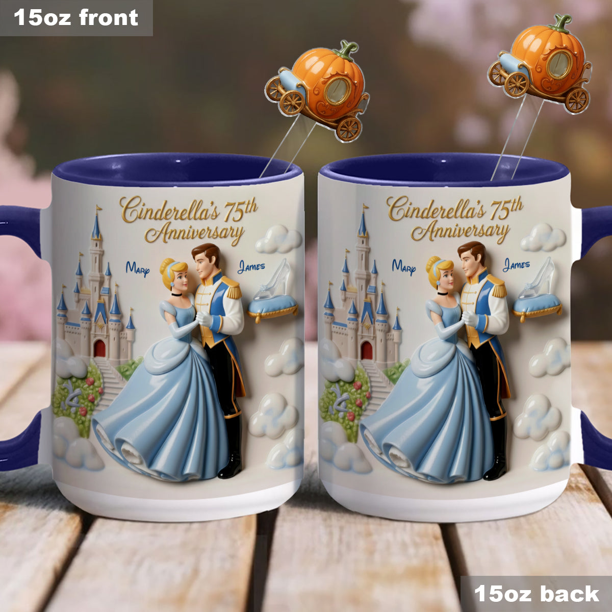 Cinderela Princess - Personalized Couple Set Accent Mug with Acrylic Stirrers
