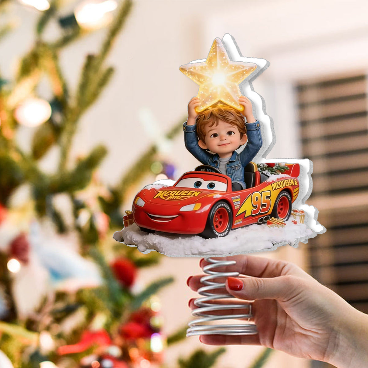 Little Racer Christmas - Personalized Racing Lover LED Light Tree Topper