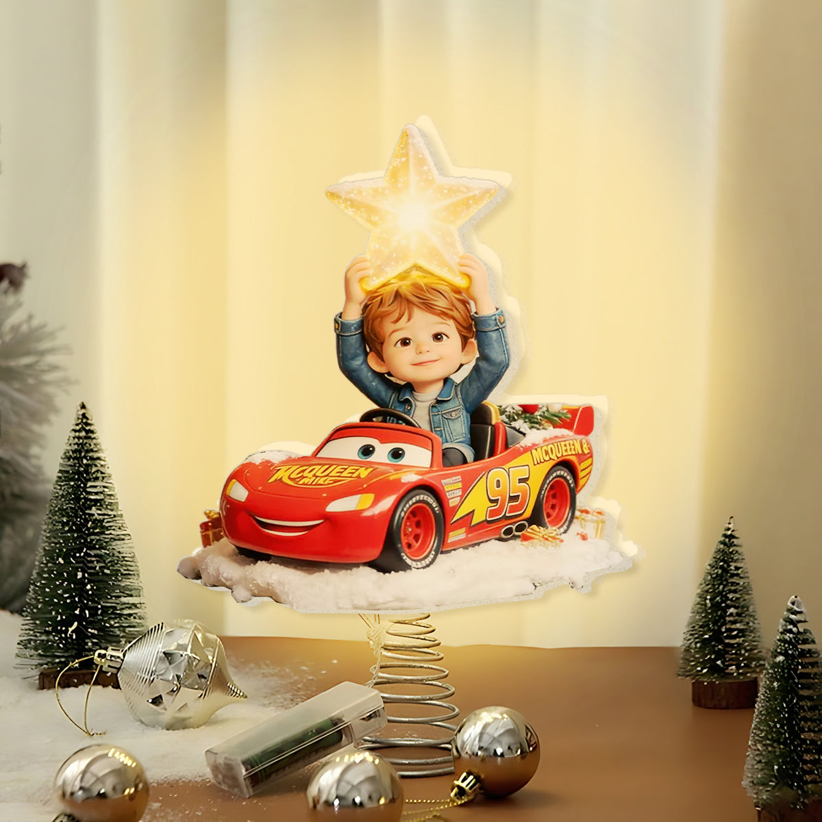 Little Racer Christmas - Personalized Racing Lover LED Light Tree Topper