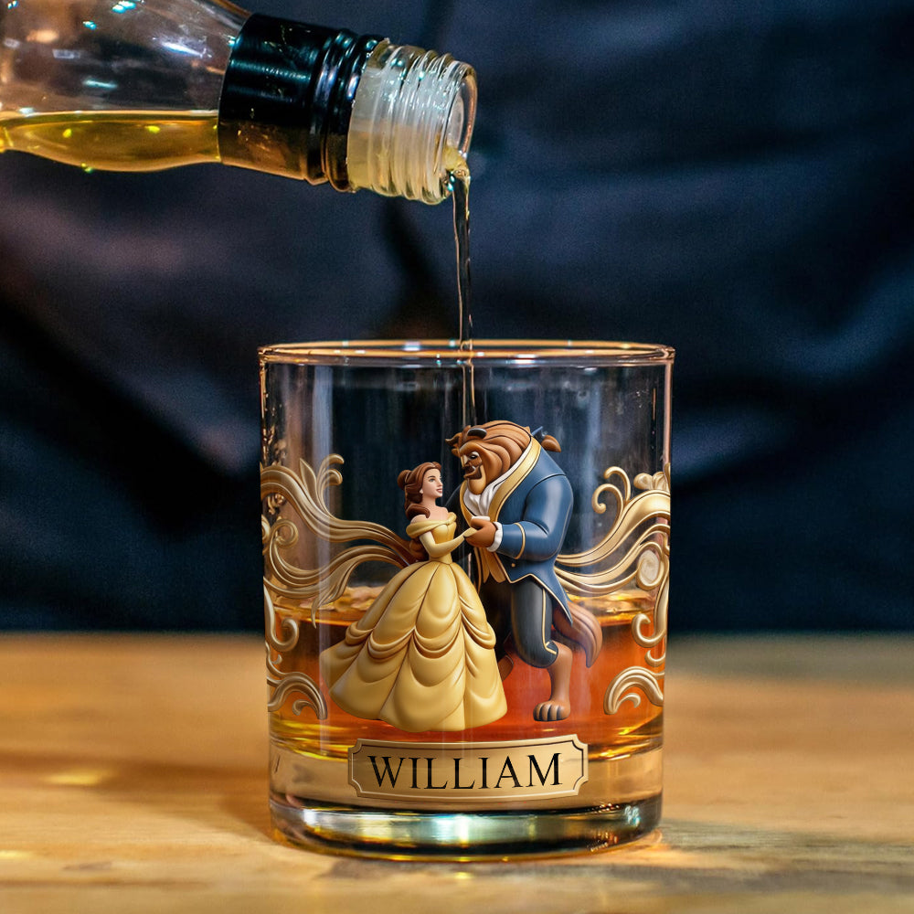 Princess And Her Beast 35th Anniversary - Personalized Beauty And The Beast Whiskey Decanter Set