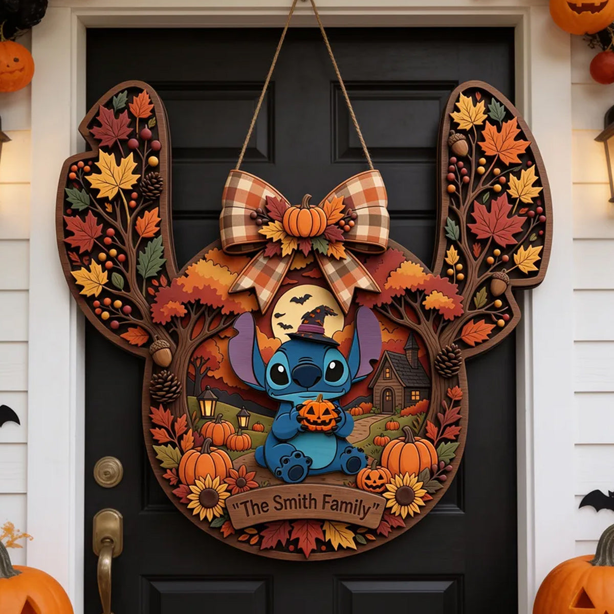 Blue Ohana & Spooky Season - Personalized Ohana Custom Shaped Wood Sign