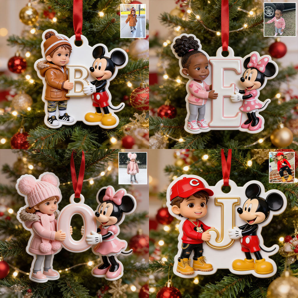 Magical Mouse Holding Initial Christmas Gift For Kids - Personalized Mouse Premium 3D Ornament