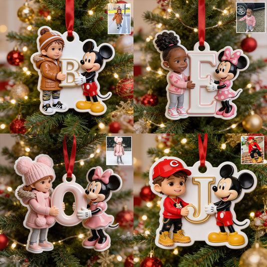 Magical Mouse Holding Initial Christmas Gift For Kids - Personalized Mouse Premium 3D Ornament