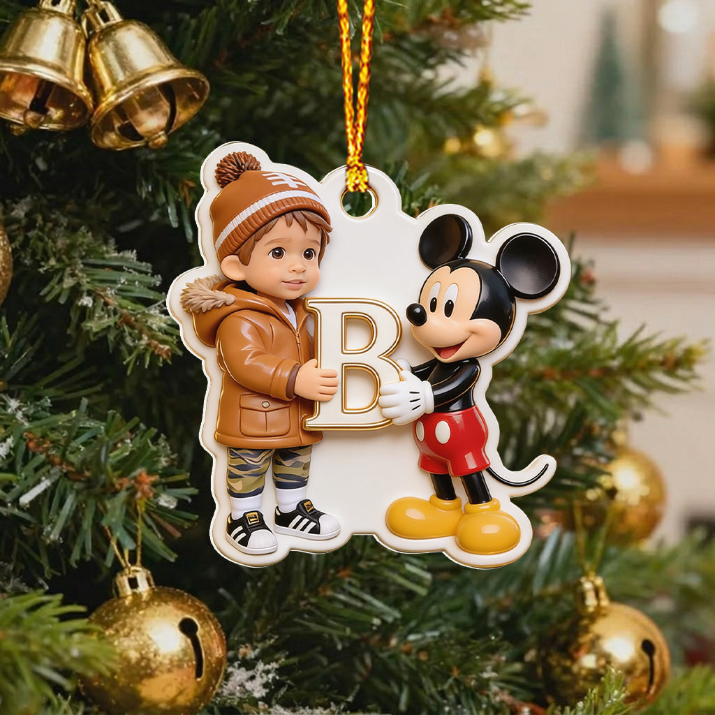 Magical Mouse Holding Initial Christmas Gift For Kids - Personalized Mouse Premium 3D Ornament