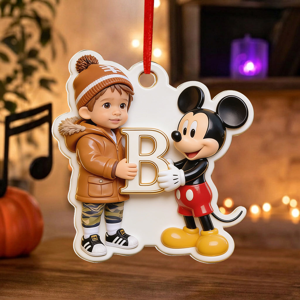 Magical Mouse Holding Initial Christmas Gift For Kids - Personalized Mouse Premium 3D Ornament