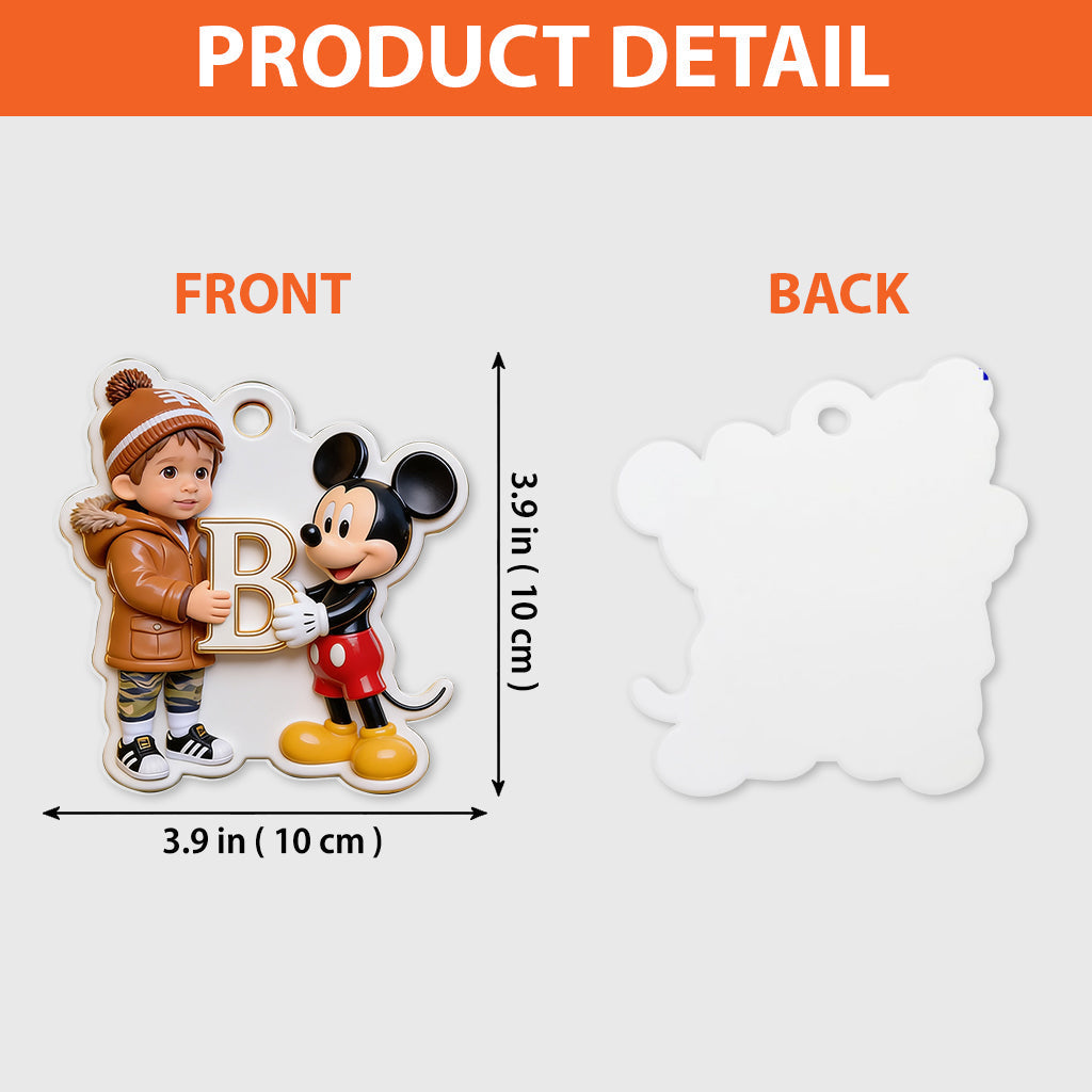 Magical Mouse Holding Initial Christmas Gift For Kids - Personalized Mouse Premium 3D Ornament