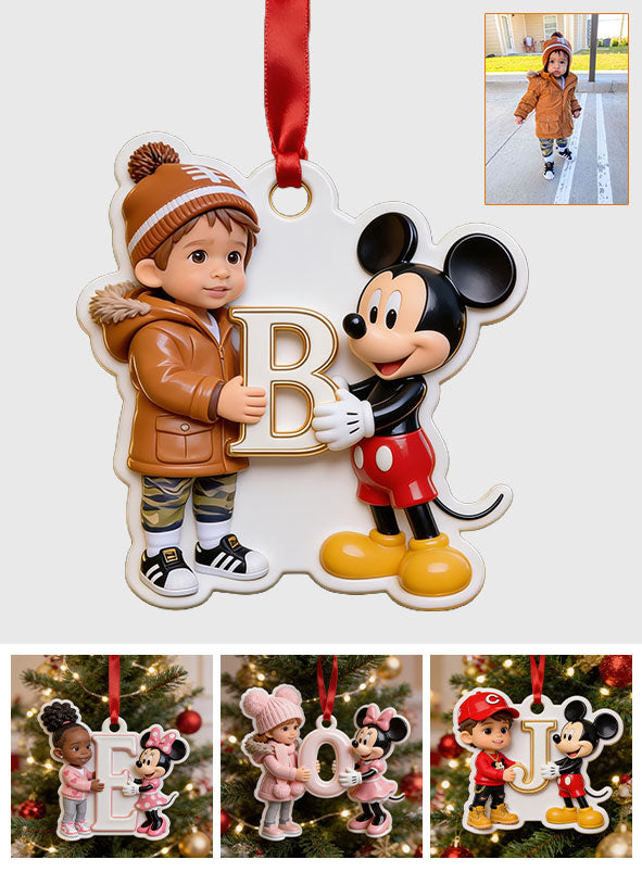 Magical Mouse Holding Initial Christmas Gift For Kids - Personalized Mouse Premium 3D Ornament