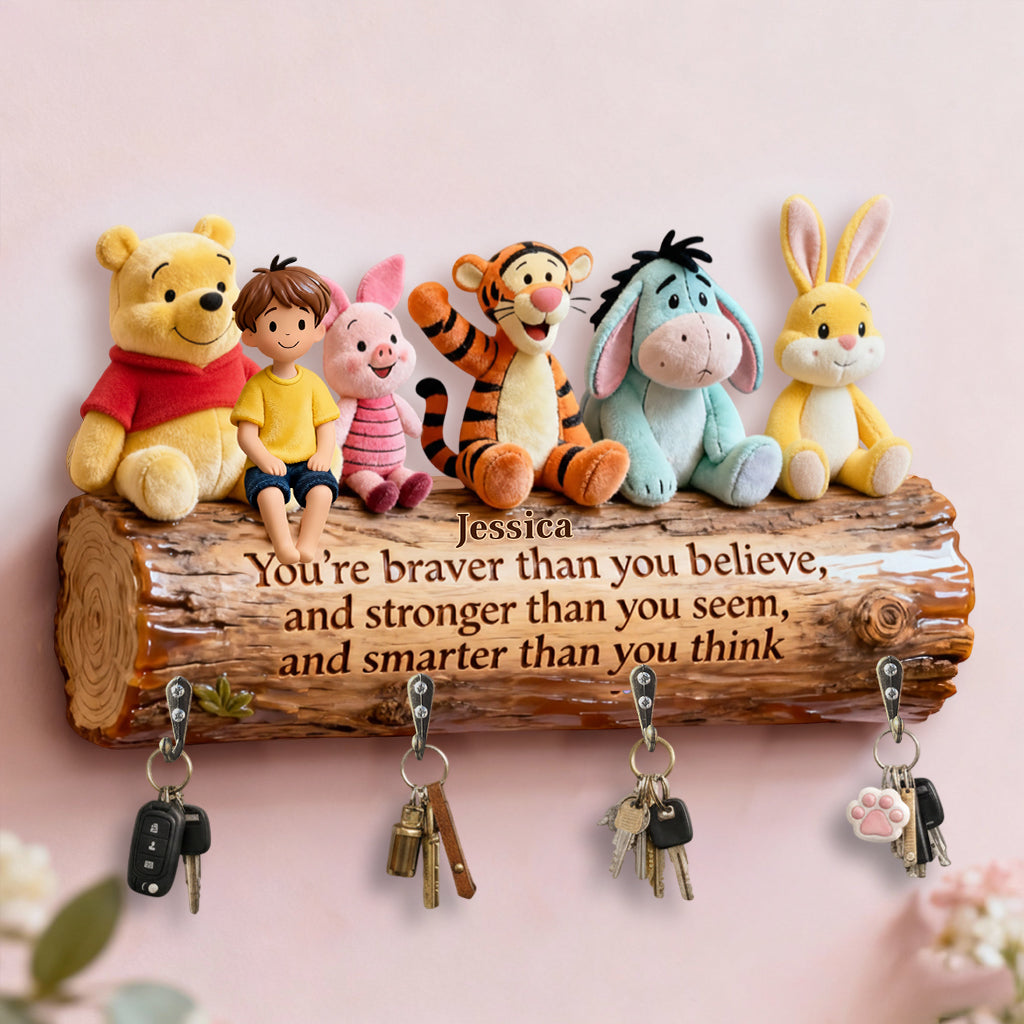 You're Braver Than You Believe - Personalized Yellow Bear Custom Shaped Hanging Rack