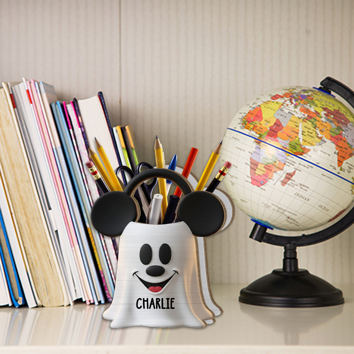 Perfect Trick Or Treat Halloween Gift For Kids - Personalized Mouse Wooden Desk Organizer