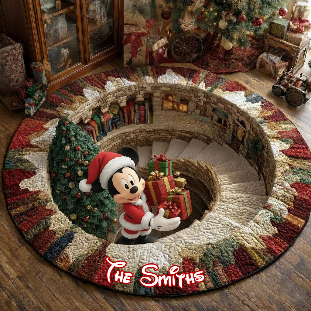 Merry Greenmas - Personalized Mouse Round Rug