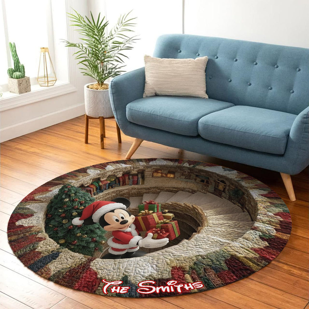 Merry Greenmas - Personalized Mouse Round Rug