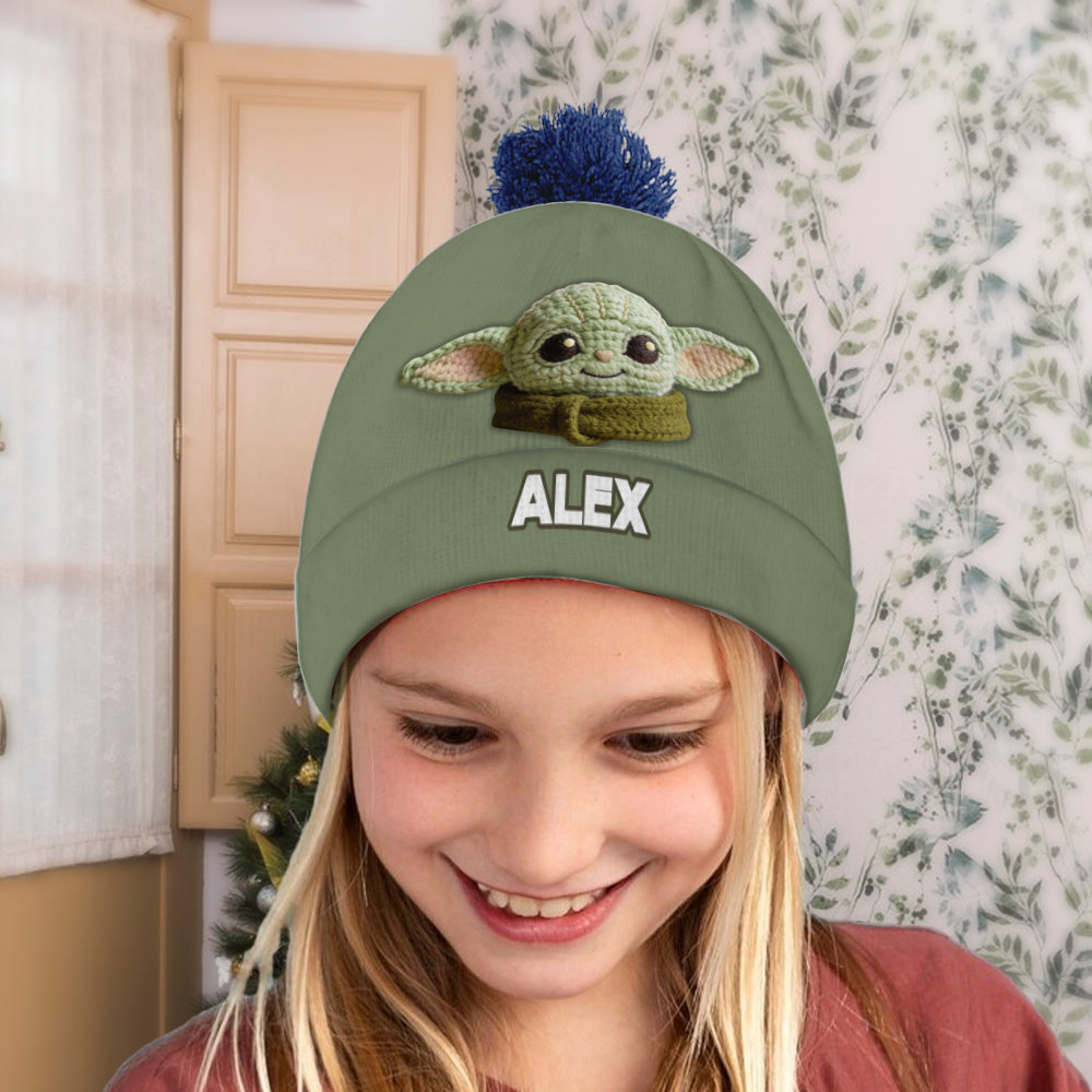 Cute Green Galaxy Character - Personalized The Force Beanie Hat