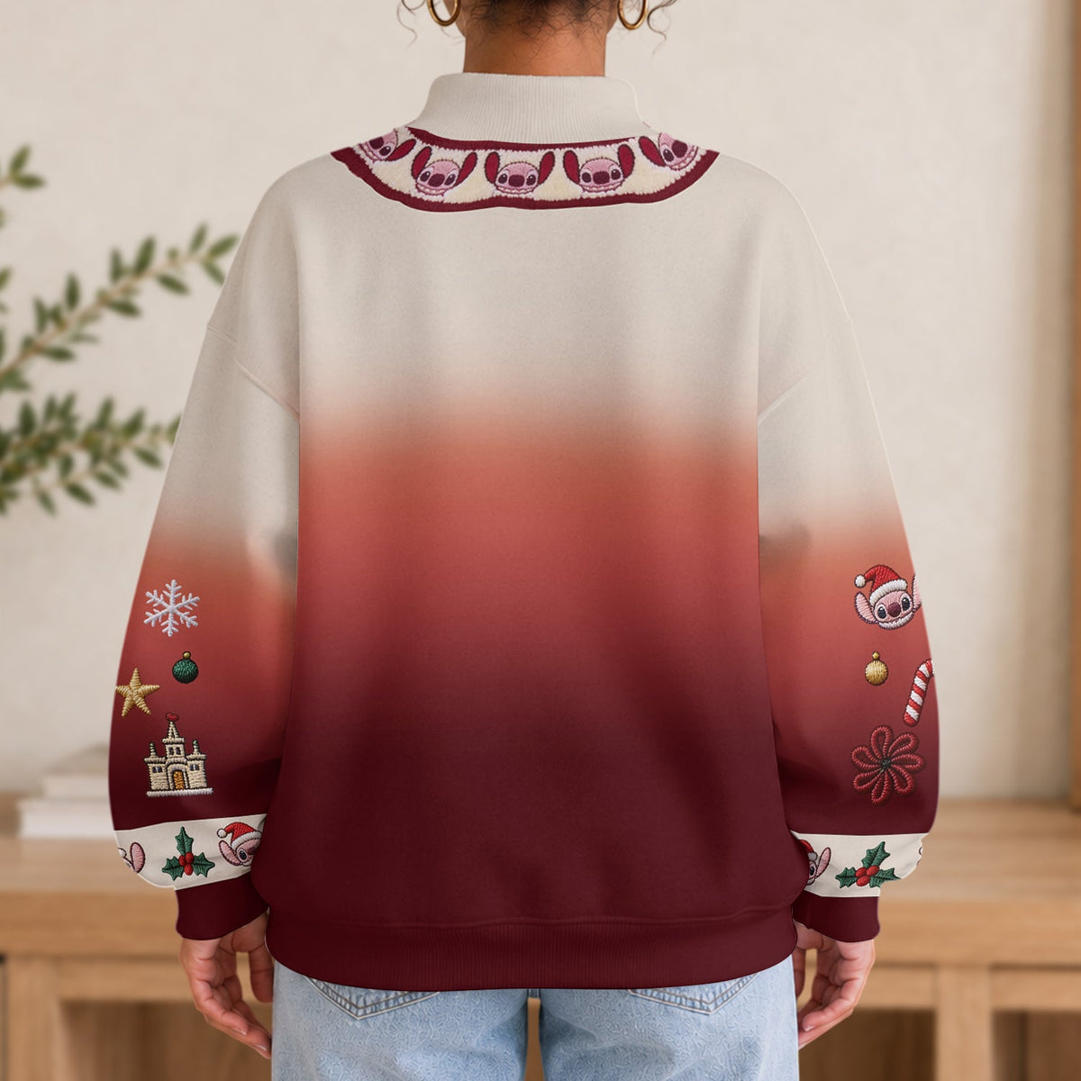 Ohana Christmas - Personalized Ohana Mock Neck Sweatshirt