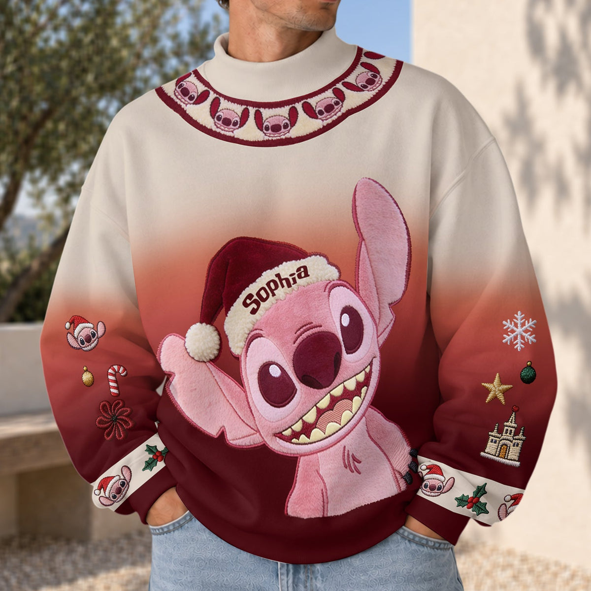 Ohana Christmas - Personalized Ohana Mock Neck Sweatshirt