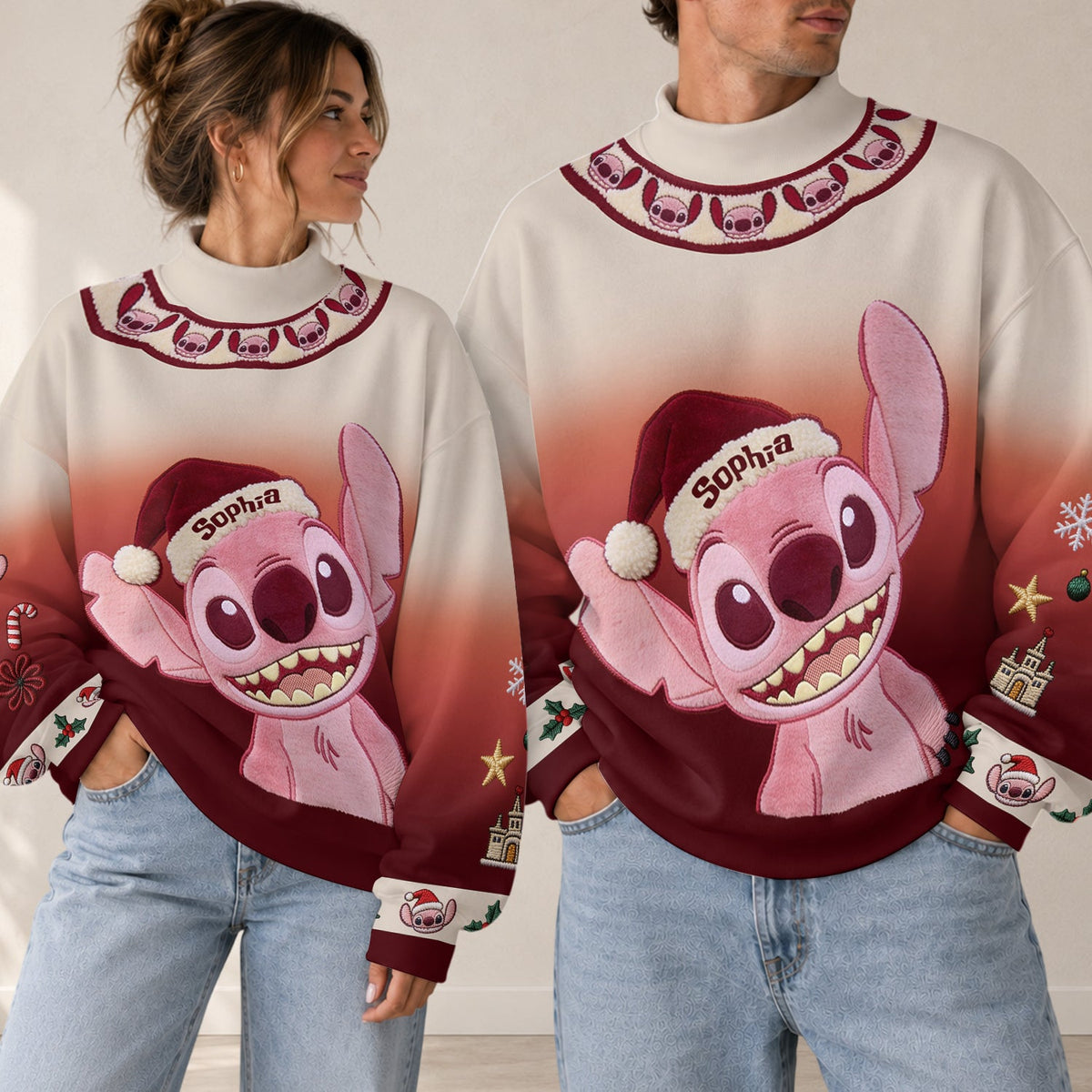 Ohana Christmas - Personalized Ohana Mock Neck Sweatshirt
