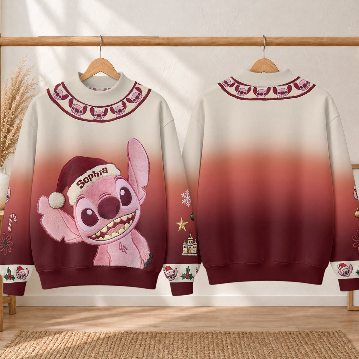 Ohana Christmas - Personalized Ohana Mock Neck Sweatshirt