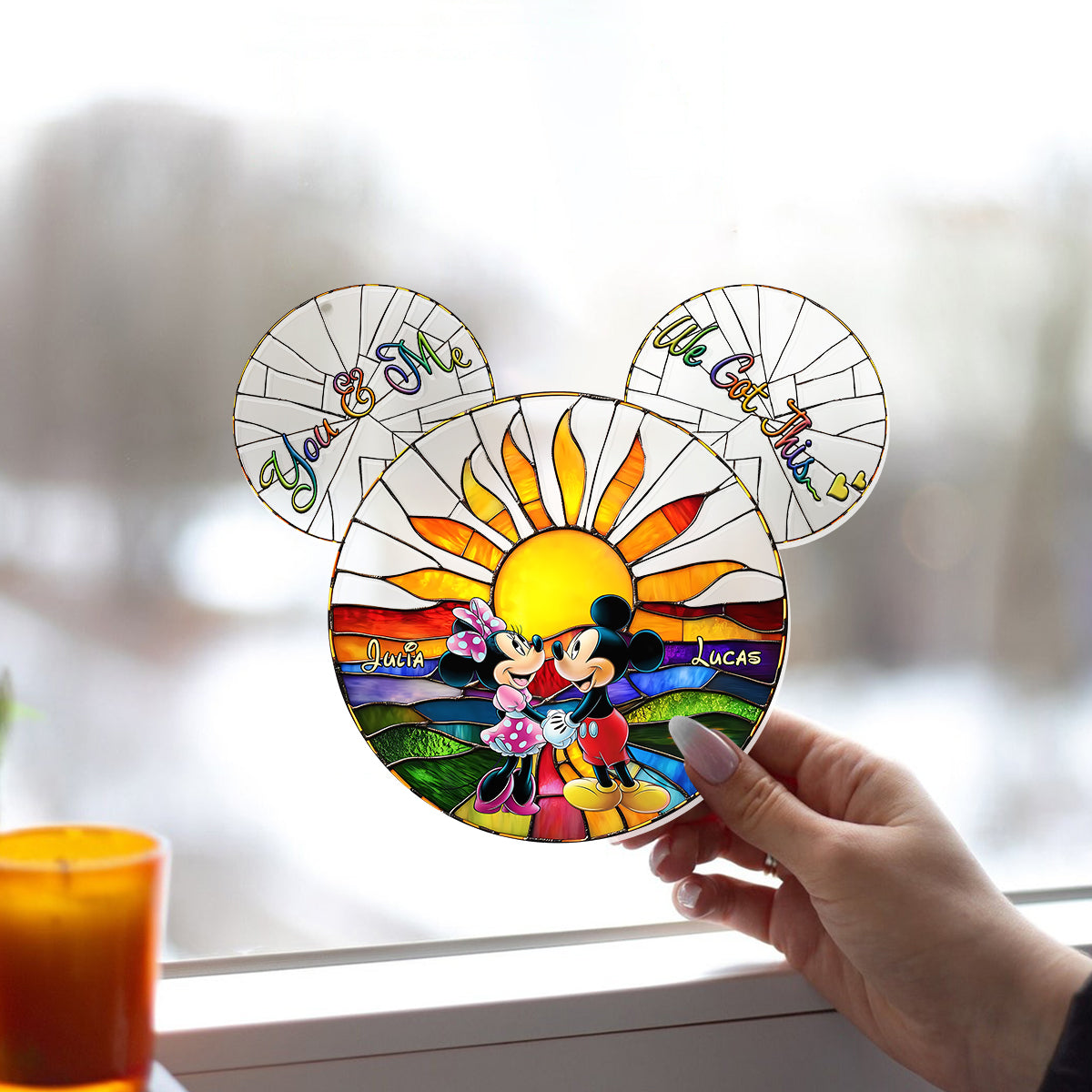 Walking Towards The Sun - Personalized Mouse Window Hanging Suncatcher Ornament