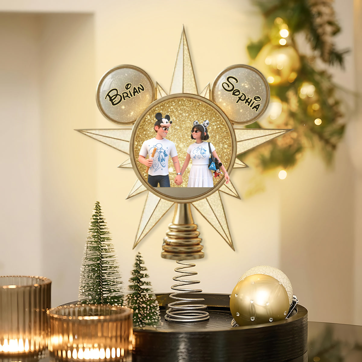 Custom Cartoonish Style From Photo - Personalized Mouse LED Light Tree Topper