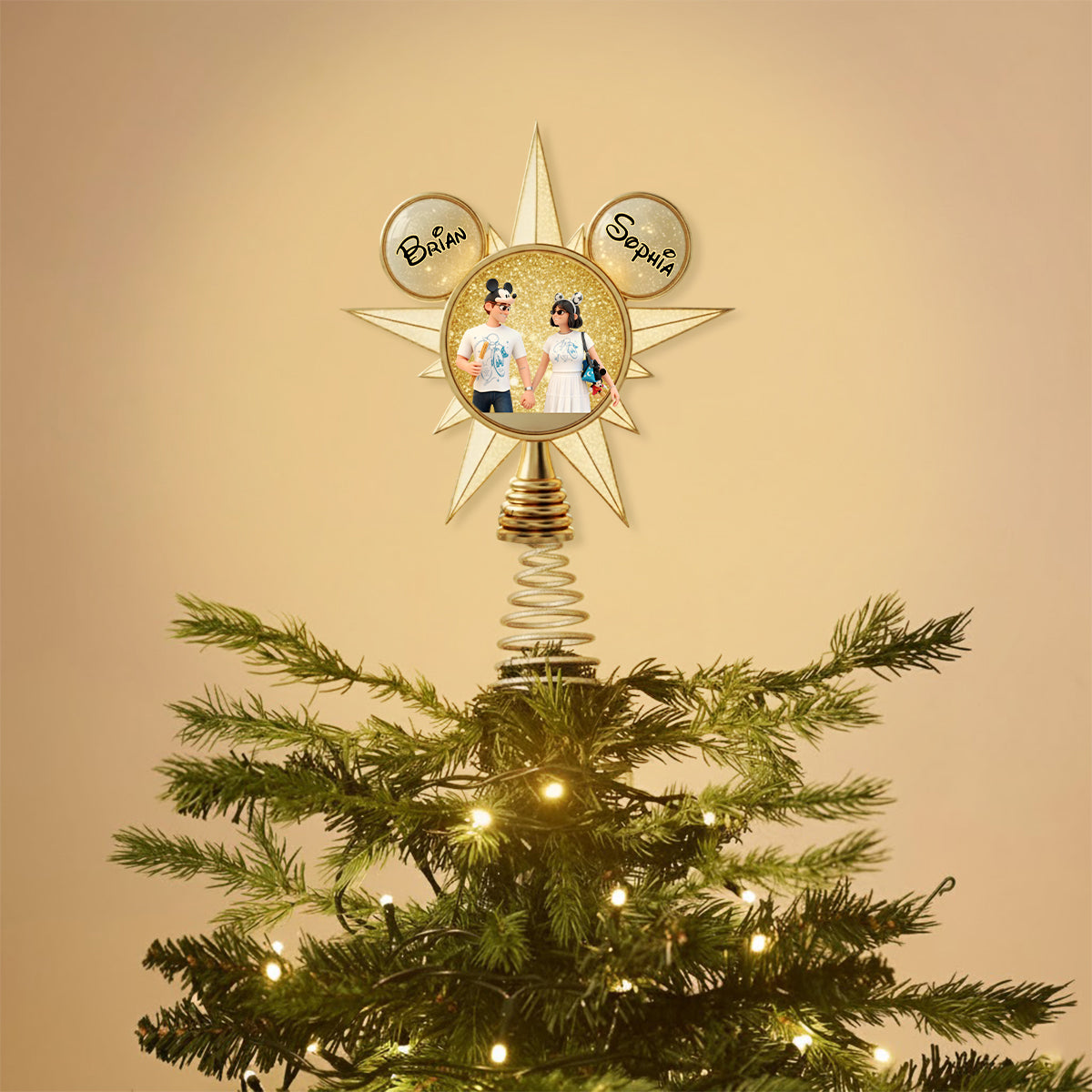 Custom Cartoonish Style From Photo - Personalized Mouse LED Light Tree Topper