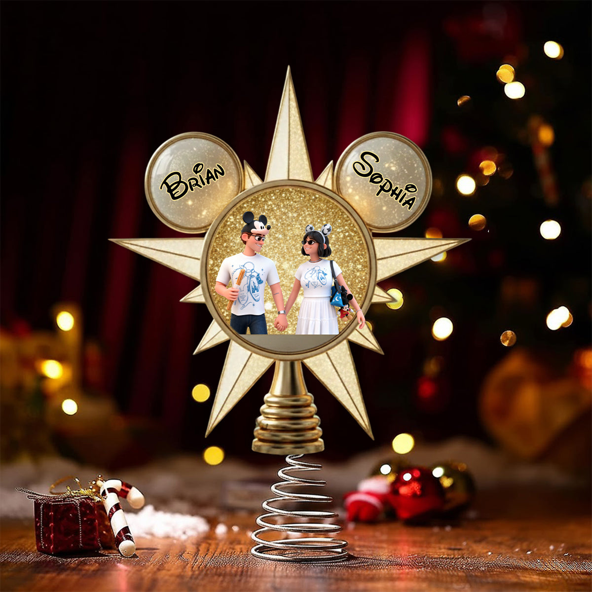 Custom Cartoonish Style From Photo - Personalized Mouse LED Light Tree Topper