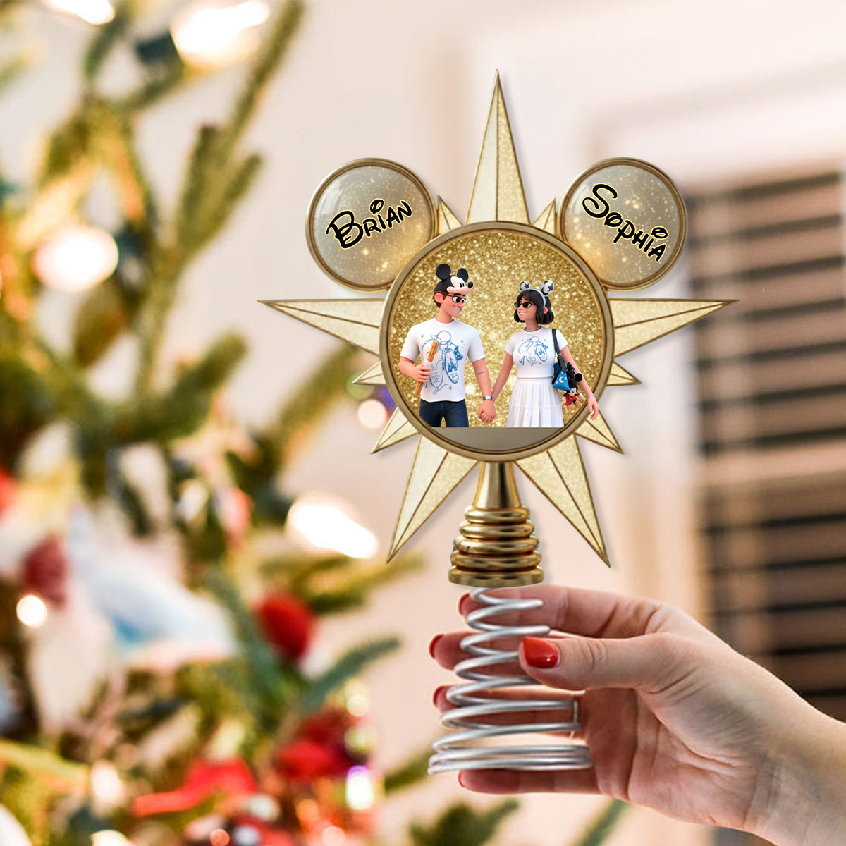 Custom Cartoonish Style From Photo - Personalized Mouse LED Light Tree Topper