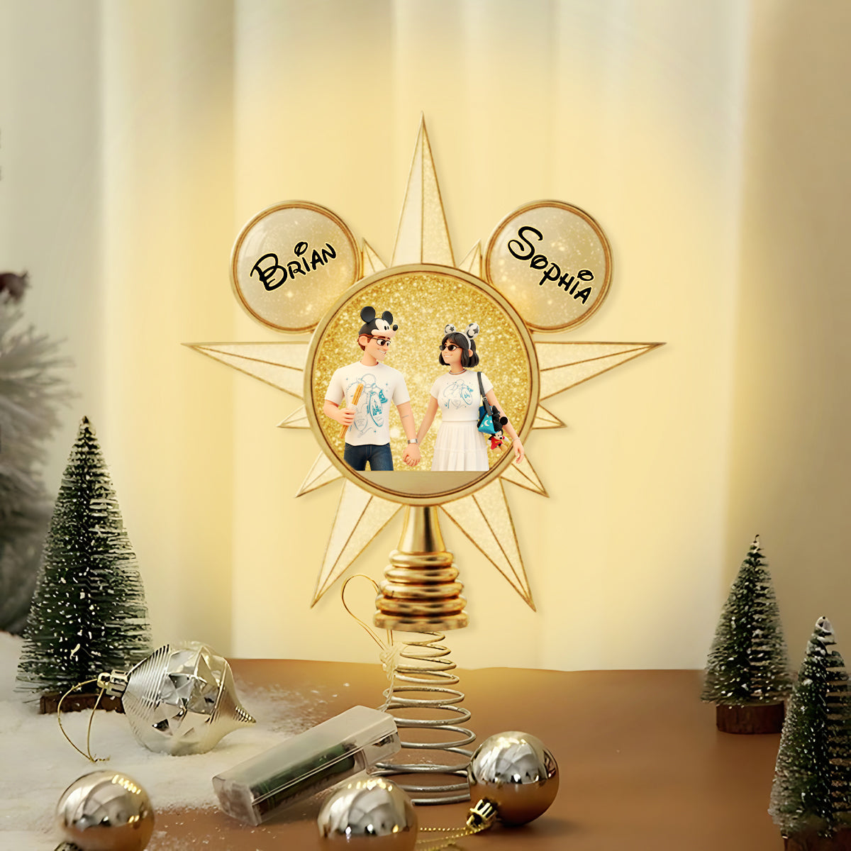 Custom Cartoonish Style From Photo - Personalized Mouse LED Light Tree Topper