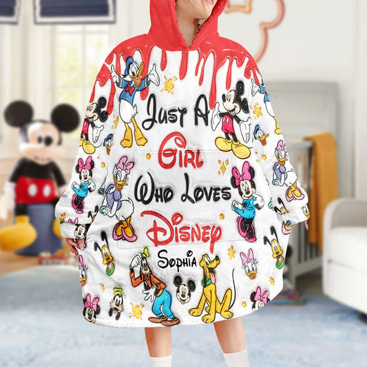 Just A Girl Who Loves Disney - Personalized Mouse Blanket Hoodie