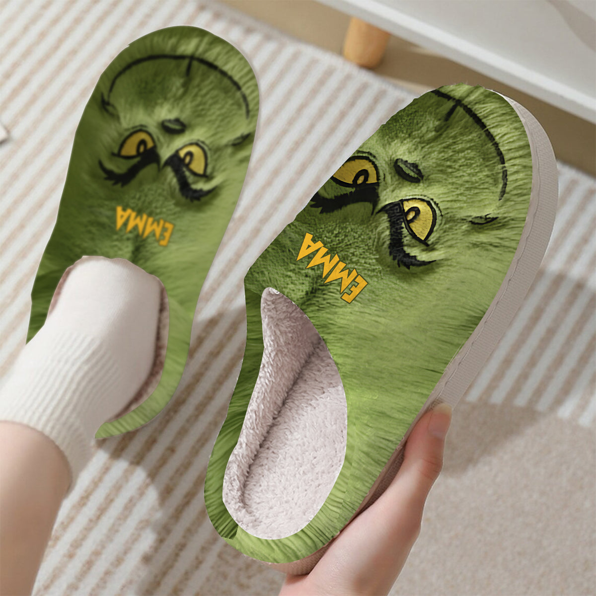 Green Monster - Personalized Stole Christmas Slippers