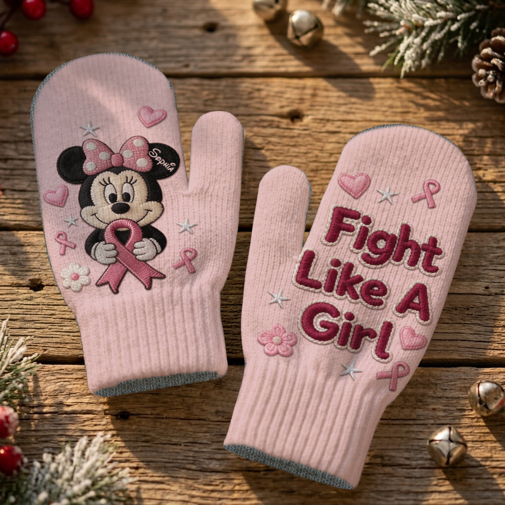 Fight Like A Girl - Personalized Breast Cancer Awareness Knitted Mittens