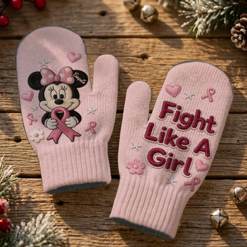 Fight Like A Girl - Personalized Breast Cancer Awareness Knitted Mittens