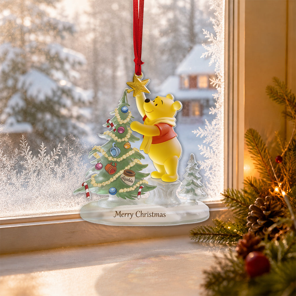 Merry Christmas - Personalized Yellow Bear Custom Shape Glass Ornament
