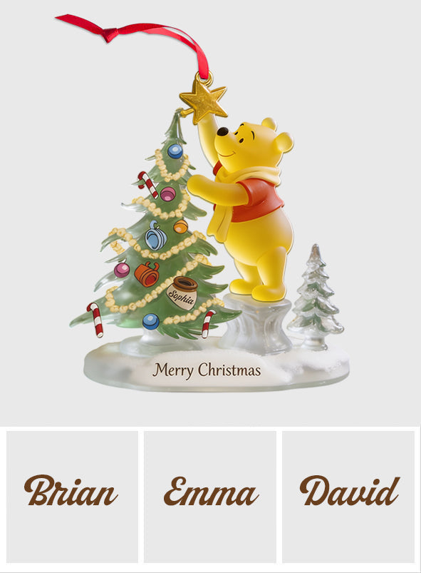 Merry Christmas - Personalized Yellow Bear Custom Shape Glass Ornament