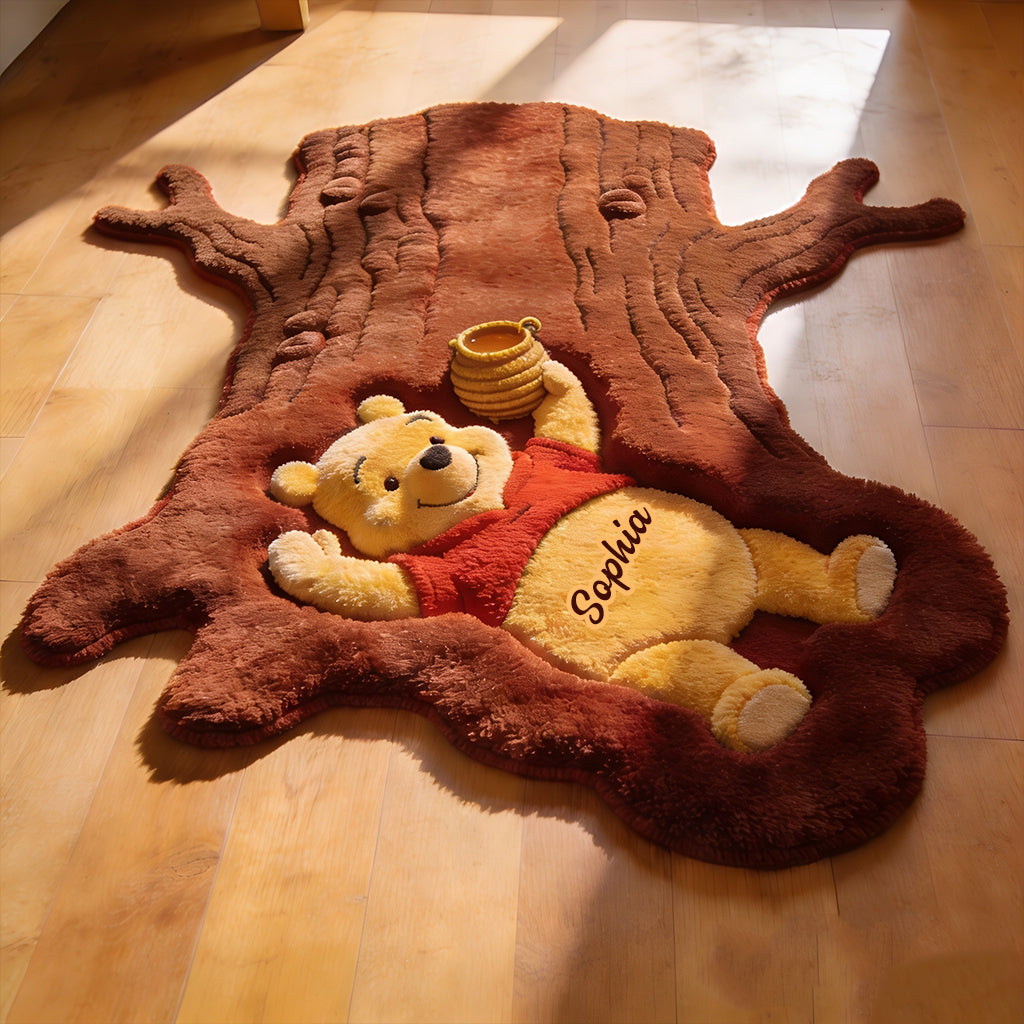 Cute Bear In Tree Trunk - Personalized Yellow Bear Non-Slip Tufted Rug