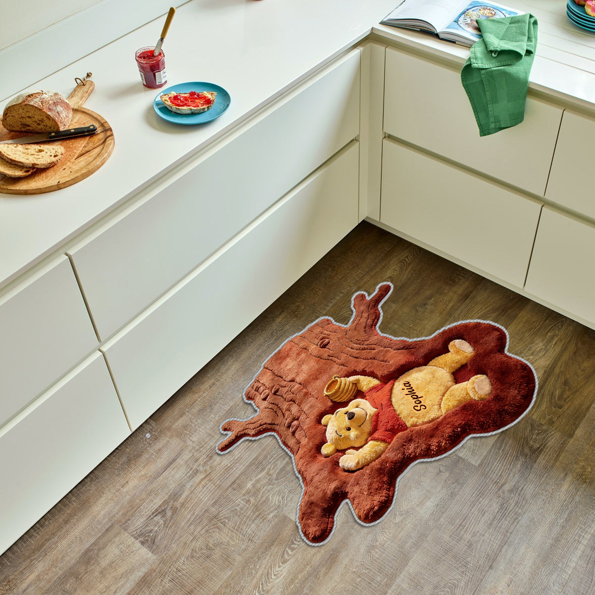 Cute Bear In Tree Trunk - Personalized Yellow Bear Non-Slip Tufted Rug