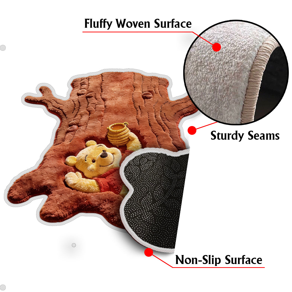 Cute Bear In Tree Trunk - Personalized Yellow Bear Non-Slip Tufted Rug