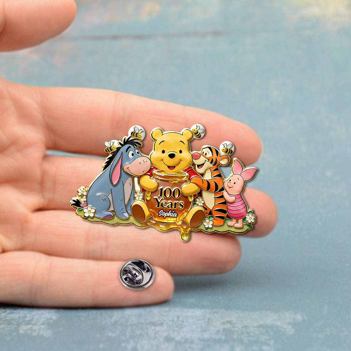 100 Years - Personalized Yellow Bear Pin